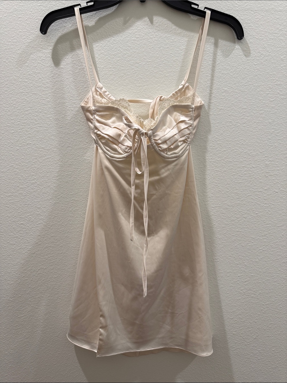 Light Cream Satin Chemise with Lace Trim